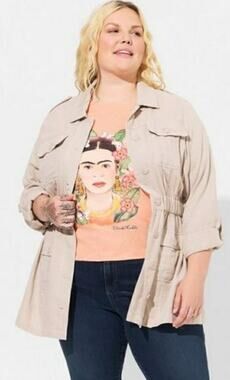 NWT Torrid Taupe Beige Gauzy Collared Utility Anorak Jacket Plus Size 6X